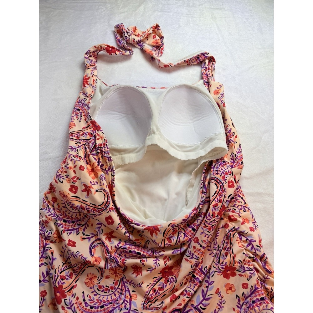 Lands' End Women's Wood Lilly Paisley Halter Tankini Swim Top Sz 16 Coral UPF 50 - Picture 6 of 10